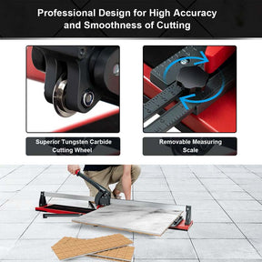 48" Manual Tile Cutter, Professional Ceramic Porcelain Floor Tile Cutting Machine with Tungsten Carbide Wheel, Removable Scale & Adjustable Brackets