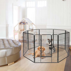 48" 16/8 Panel Pet Playpen with Door, Foldable Dog Exercise Pen, Metal Dog Puppy Cat Fence Barrier Kennel