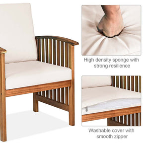 4 Pcs Outdoor Acacia Wood Sofa Set Patio Conversation Furniture Set with Cushions & Coffee Table