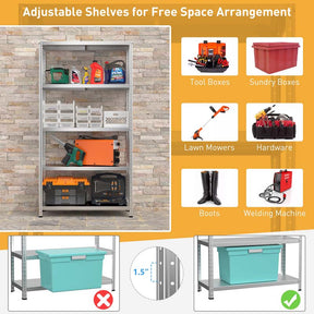 Silver 39" x 16" x 74" 5-Tier Heavy Duty Metal Storage Shelving Unit, Multi-Use Storage Racks Utility Shelves