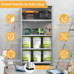 Silver 39" x 16" x 74" 5-Tier Heavy Duty Metal Storage Shelving Unit, Multi-Use Storage Racks Utility Shelves