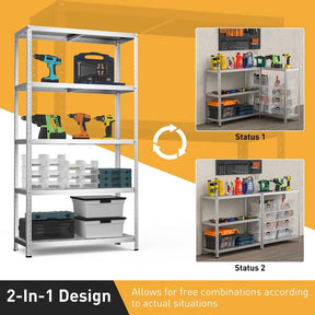 Silver 39" x 16" x 74" 5-Tier Heavy Duty Metal Storage Shelving Unit, Multi-Use Storage Racks Utility Shelves