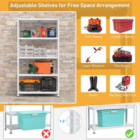 White 74"H 5-Tier Heavy Duty Metal Garage Shelving Unit, Adjustable Storage Shelves Utility Rack for Home Basement Warehouse Workshop