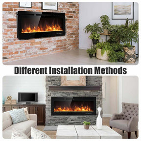 50" Ultra-Thin Recessed Electric Fireplace Insert, 1500W Wall-mounted Fireplace Heater with 9 Flame Colors