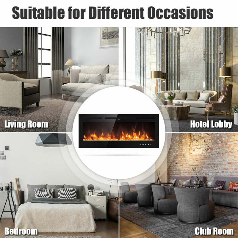50" Ultra-Thin Recessed Electric Fireplace Insert, 1500W Wall-mounted Fireplace Heater with 9 Flame Colors