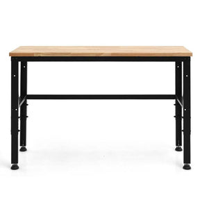 53" Oak Wood Workbench with 3-level Adjustable Heights, Heavy-Duty Steel Work Table Hardwood Workstation