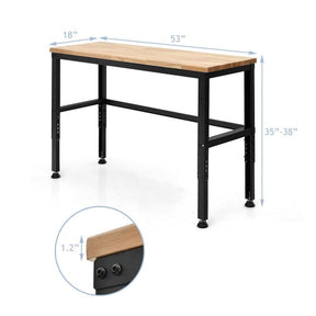 53" Oak Wood Workbench with 3-level Adjustable Heights, Heavy-Duty Steel Work Table Hardwood Workstation