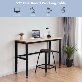 53" Oak Wood Workbench with 3-level Adjustable Heights, Heavy-Duty Steel Work Table Hardwood Workstation