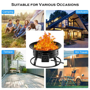 19" 58000BTU Firebowl Outdoor Portable Propane Gas Fire Pit with Cover & Carry Kit, Lava Rock Stone
