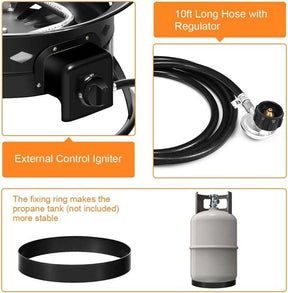 19" 58000BTU Firebowl Outdoor Portable Propane Gas Fire Pit with Cover & Carry Kit, Lava Rock Stone