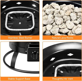 19" 58000BTU Firebowl Outdoor Portable Propane Gas Fire Pit with Cover & Carry Kit, Lava Rock Stone