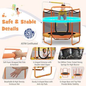 5FT 3-in-1 Kids Trampoline with Adjustable Horizontal Bar & Rings, ASTM Approved Heavy Duty 330 Lbs Toddler Trampoline Indoor Outdoor Ages 3+
