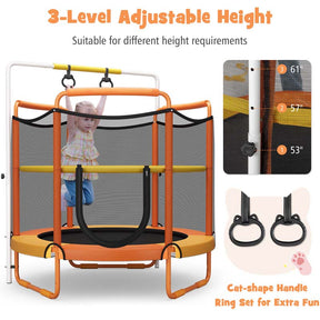 5FT 3-in-1 Kids Trampoline with Adjustable Horizontal Bar & Rings, ASTM Approved Heavy Duty 330 Lbs Toddler Trampoline Indoor Outdoor Ages 3+