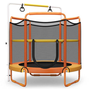 5FT 3-in-1 Kids Trampoline with Adjustable Horizontal Bar & Rings, ASTM Approved Heavy Duty 330 Lbs Toddler Trampoline Indoor Outdoor Ages 3+