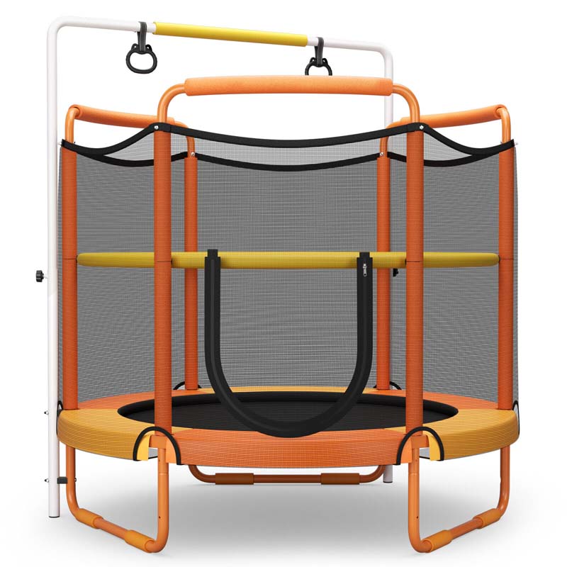 5FT 3-in-1 Kids Trampoline with Adjustable Horizontal Bar & Rings, ASTM Approved Heavy Duty 330 Lbs Toddler Trampoline Indoor Outdoor Ages 3+