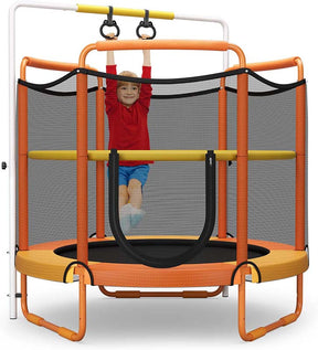 5FT 3-in-1 Kids Trampoline with Adjustable Horizontal Bar & Rings, ASTM Approved Heavy Duty 330 Lbs Toddler Trampoline Indoor Outdoor Ages 3+