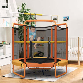 5FT 3-in-1 Kids Trampoline with Adjustable Horizontal Bar & Rings, ASTM Approved Heavy Duty 330 Lbs Toddler Trampoline Indoor Outdoor Ages 3+