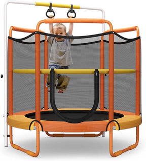 5FT 3-in-1 Kids Trampoline with Adjustable Horizontal Bar & Rings, ASTM Approved Heavy Duty 330 Lbs Toddler Trampoline Indoor Outdoor Ages 3+