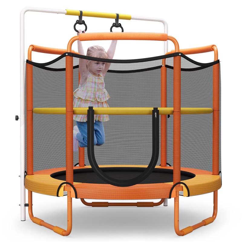 5FT 3-in-1 Kids Trampoline with Adjustable Horizontal Bar & Rings, ASTM Approved Heavy Duty 330 Lbs Toddler Trampoline Indoor Outdoor Ages 3+