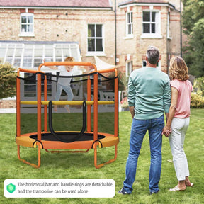 5FT 3-in-1 Kids Trampoline with Adjustable Horizontal Bar & Rings, ASTM Approved Heavy Duty 330 Lbs Toddler Trampoline Indoor Outdoor Ages 3+