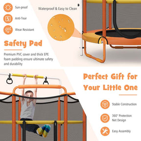5FT 3-in-1 Kids Trampoline with Adjustable Horizontal Bar & Rings, ASTM Approved Heavy Duty 330 Lbs Toddler Trampoline Indoor Outdoor Ages 3+