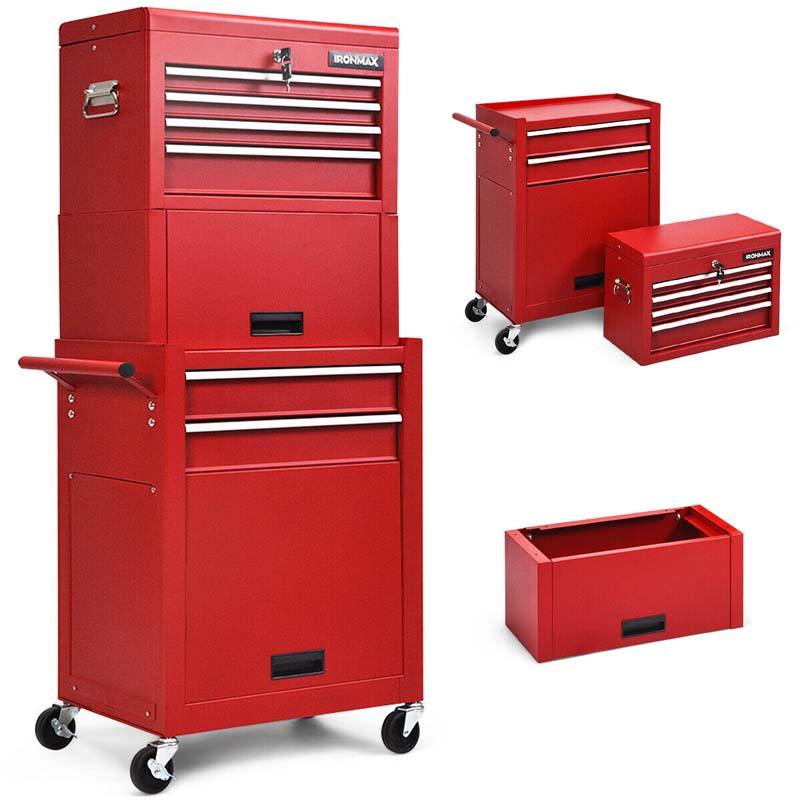6-Drawer Rolling Tool Chest Cabinet, 3-in-1 Detachable Heavy-Duty High Capacity Tool Box Combo with Lockable Wheels for Garage Workshop