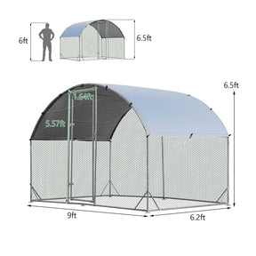 6.2FT Large Metal Chicken Coop, Walk-in Dome Poultry Cage Hen Run House Rabbits Habitat Cage with Waterproof Cover for Backyard Farm