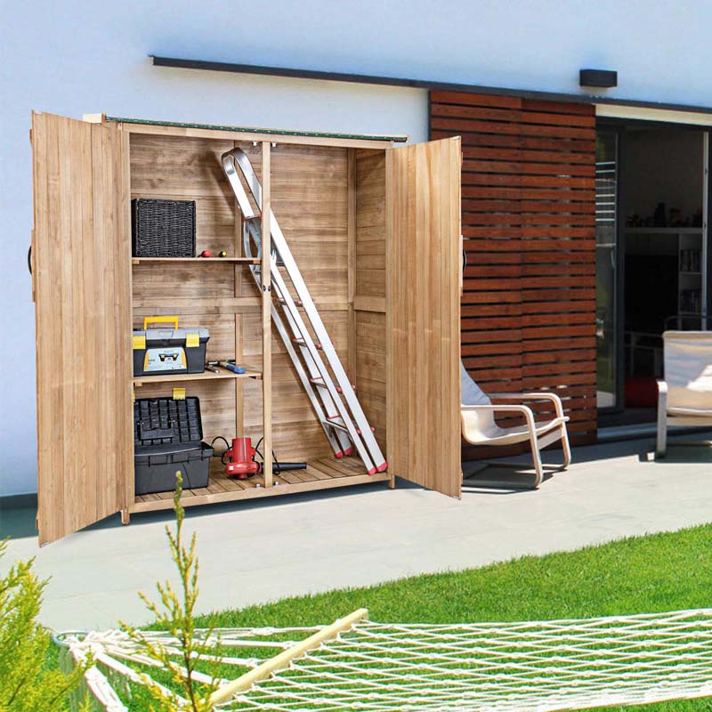 65" Wooden Storage Shed Outdoor Garden Tool Storage Cabinet with Lockable Doors