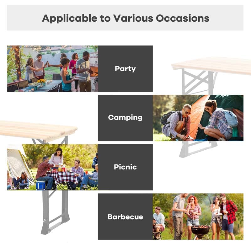 66.5" Wood Folding Picnic Table with Umbrella Hole, Height Adjustable Outdoor Dining Table for Camping Party