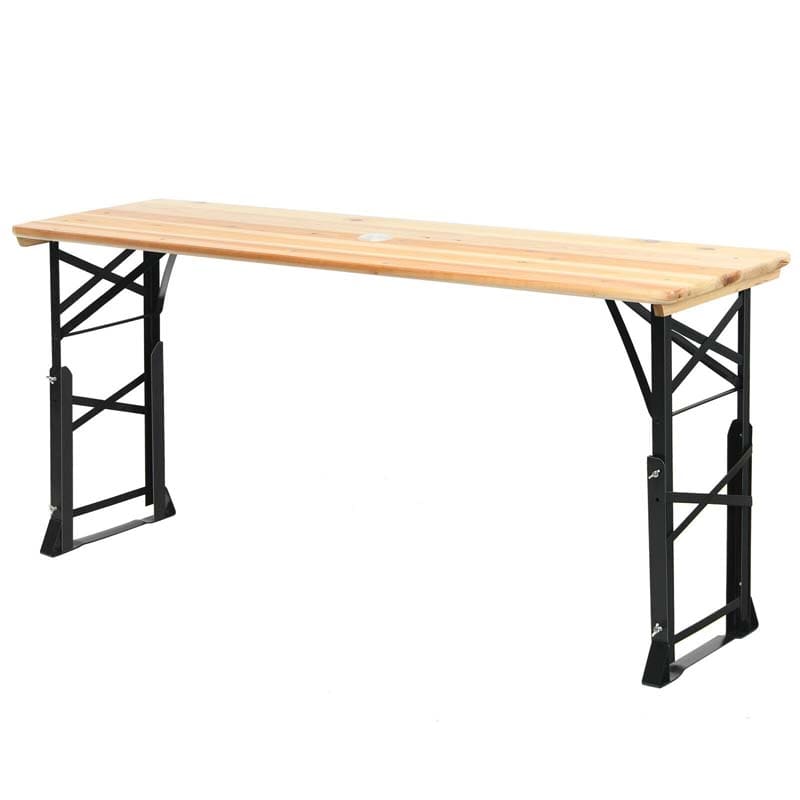 66.5" Wood Folding Picnic Table with Umbrella Hole, Height Adjustable Outdoor Dining Table for Camping Party