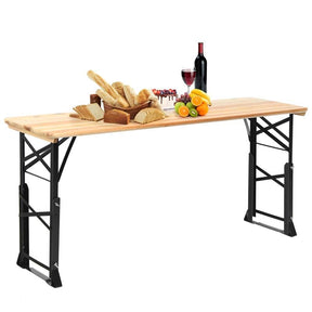 66.5" Wood Folding Picnic Table with Umbrella Hole, Height Adjustable Outdoor Dining Table for Camping Party