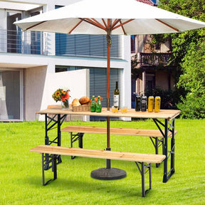 66.5" Wood Folding Picnic Table with Umbrella Hole, Height Adjustable Outdoor Dining Table for Camping Party