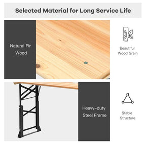 66.5" Wood Folding Picnic Table with Umbrella Hole, Height Adjustable Outdoor Dining Table for Camping Party