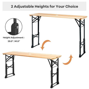 66.5" Wood Folding Picnic Table with Umbrella Hole, Height Adjustable Outdoor Dining Table for Camping Party