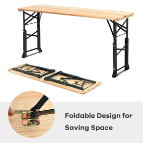 66.5" Wood Folding Picnic Table with Umbrella Hole, Height Adjustable Outdoor Dining Table for Camping Party