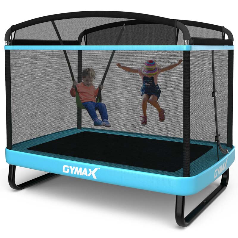 6FT Kids Trampoline with Swing & Enclosure Safety Net, ASTM Approved Toddler Rectangle Trampoline for 3-8 Year Old