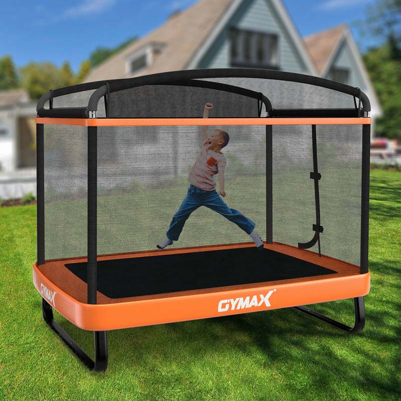 6FT Kids Trampoline with Swing & Enclosure Safety Net, ASTM Approved Toddler Rectangle Trampoline for 3-8 Year Old