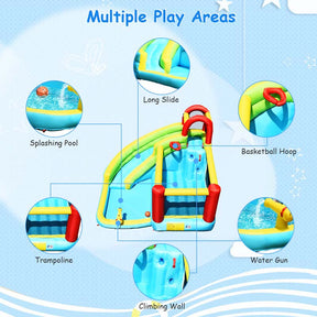 6-in-1 Kids Inflatable Bounce House Water Park with Slide, Splash Pool, Trampoline, Climbing Wall & Water Gun Rim for Outdoor Backyard Party Gifts