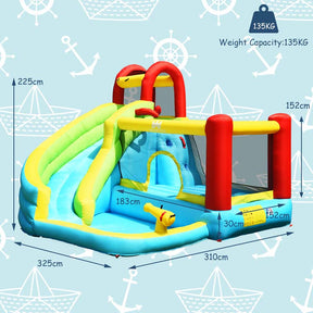 6-in-1 Kids Inflatable Bounce House Water Park with Slide, Splash Pool, Trampoline, Climbing Wall & Water Gun Rim for Outdoor Backyard Party Gifts