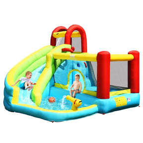 6-in-1 Kids Inflatable Bounce House Water Park with Slide, Splash Pool, Trampoline, Climbing Wall & Water Gun Rim for Outdoor Backyard Party Gifts