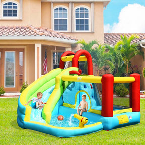 6-in-1 Kids Inflatable Bounce House Water Park with Slide, Splash Pool, Trampoline, Climbing Wall & Water Gun Rim for Outdoor Backyard Party Gifts