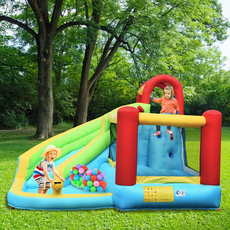 6-in-1 Kids Inflatable Bounce House Water Park with Slide, Splash Pool, Trampoline, Climbing Wall & Water Gun Rim for Outdoor Backyard Party Gifts