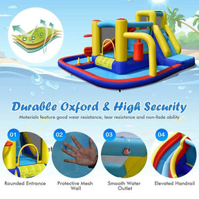 7-in-1 Inflatable Water Slide, Kids Giant Bouncy Castle Water Park with 2 Splash Pools, Climbing Wall & Toy Pendulum for Outdoor Backyard Party Fun
