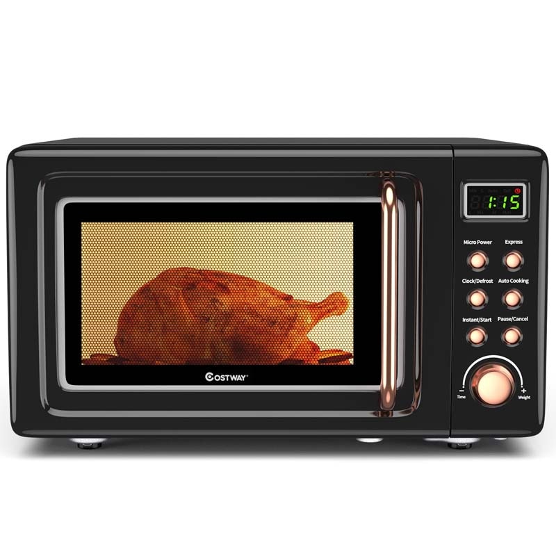 0.7Cu.ft Retro Countertop Microwave Oven 700W with 5 Microwave Power, Glass Turntable & Viewing Window