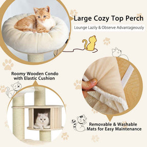 78" Tall Cat Tree with Sisal Posts, Wooden Large Cat Tower Condo, Modern Multi-Level Kitten Activity Tree
