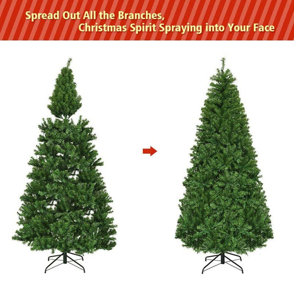 Premium Hinged Prelit Artificial Christmas Tree with Multi-Color LED Lights, 11 Lighting Modes, Metal Stand