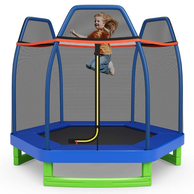 7FT Kids Trampoline with Safety Enclosure Net, ASTM Approved & Widened Base, Indoor Outdoor Recreational Trampoline for Toddlers Ages 3+