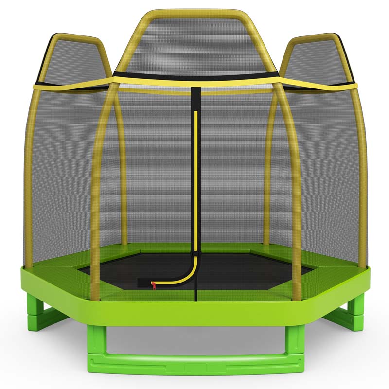 7FT Kids Trampoline with Safety Enclosure Net, ASTM Approved & Widened Base, Indoor Outdoor Recreational Trampoline for Toddlers Ages 3+