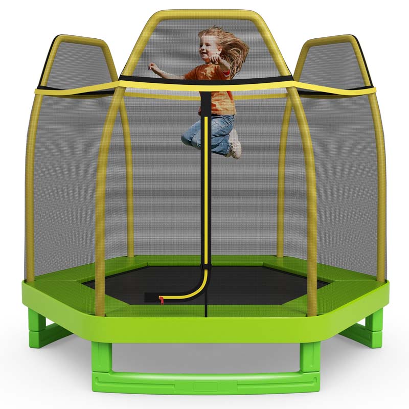 7FT Kids Trampoline with Safety Enclosure Net, ASTM Approved & Widened Base, Indoor Outdoor Recreational Trampoline for Toddlers Ages 3+
