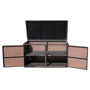 88 Gallon All-weather Rattan Deck Box, Outdoor Wicker Storage Container Cabinet Bench with 2 Shelves & Openable Door for Cushions, Tools